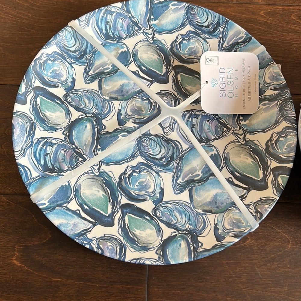Sigrid Olsen Oyster Melamine Set 4 Dinner Plates Nautical Tropical